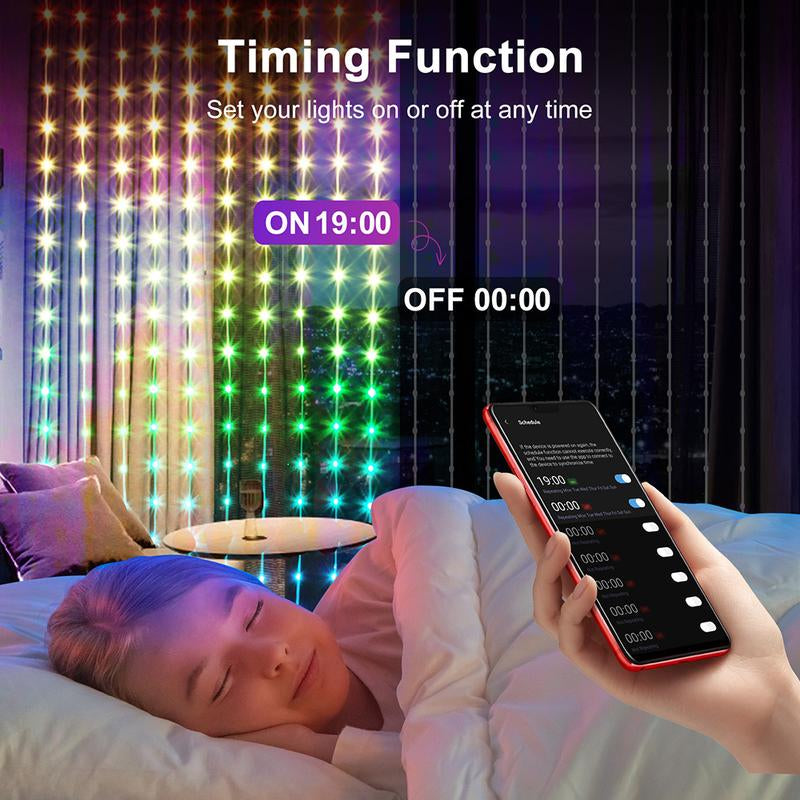 Smart Curtain Lights with DIY GIF, 400 RGBIC Leds 6.6X6.6Ft Color Changing Holiday Wall Lightss with APP, IP65 Waterproof Christmas String Fairy Lightss for Indoor Outdoor Bedroom Window