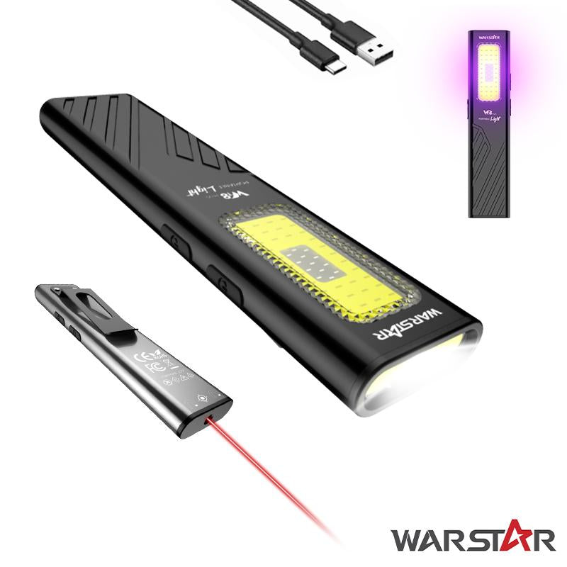 WARSTAR WT8 Magnetic 800LM Pocket Flashlight USB-C Rechargeable Dual-Beam Work Light for Camping Hiking Fishing Car Repair Portable 800 Lumens