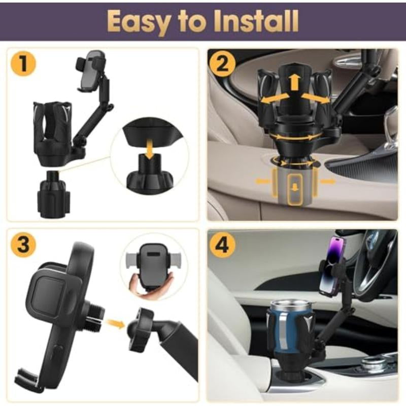 Car Cup Holder Phone Holder with Expandable Base 2 in 1 Cup Phone Holder Adapter for Car 360 Degree Rotating Neck Fits All Smartphones and Most Bottles