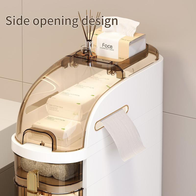 UFORU Ultra-Thin Bathroom Locker, Waterproof Narrow Bathroom Locker, Floor Cabinet with Wheels and Toilet Paper Holder, Suitable for Small Space, Living Room, Bathroom, Bedroom 2/3/4 Floors