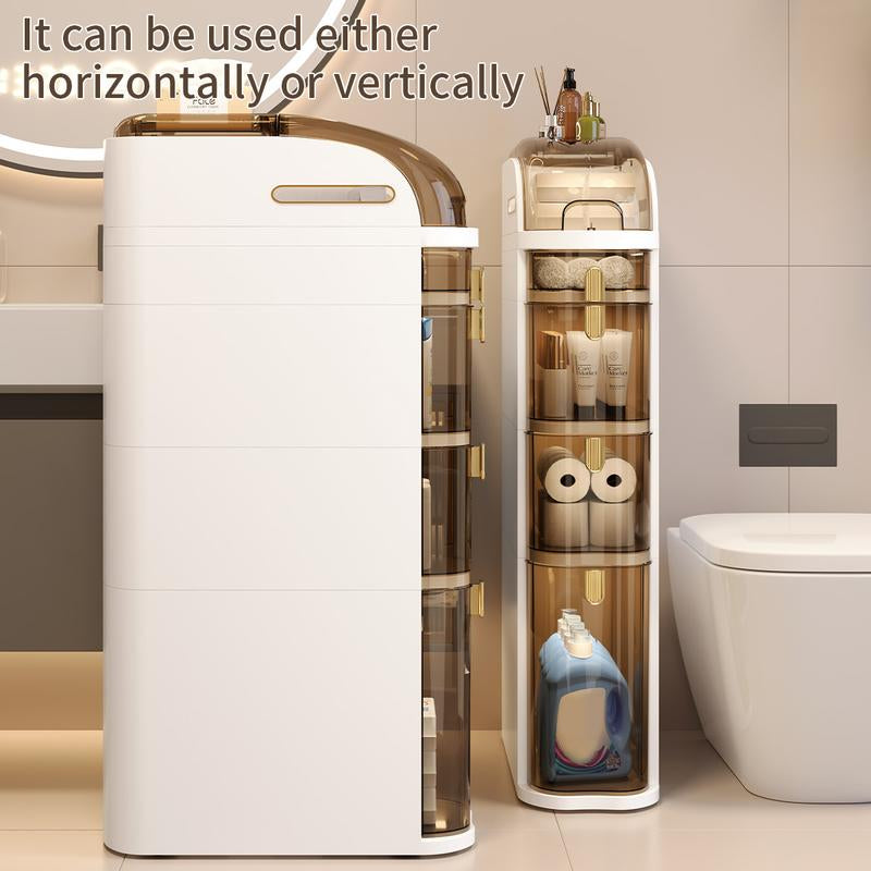 UFORU Ultra-Thin Bathroom Locker, Waterproof Narrow Bathroom Locker, Floor Cabinet with Wheels and Toilet Paper Holder, Suitable for Small Space, Living Room, Bathroom, Bedroom 2/3/4 Floors