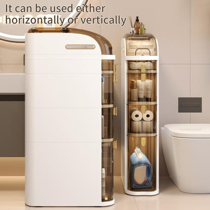 UFORU Ultra-Thin Bathroom Locker, Waterproof Narrow Bathroom Locker, Floor Cabinet with Wheels and Toilet Paper Holder, Suitable for Small Space, Living Room, Bathroom, Bedroom 2/3/4 Floors