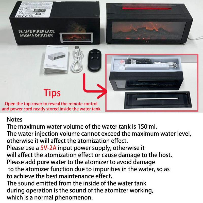 Fireplace Flame Aroma Diffuser & Cool Mist Humidifier | 7-Color LED Flame Effect | USB Powered, Remote Control, Timer & Auto Shut-Off, Humidifier Atmosphere Light Ideal for Bedroom, Living Room, Office, Christmas & Holiday Gifts