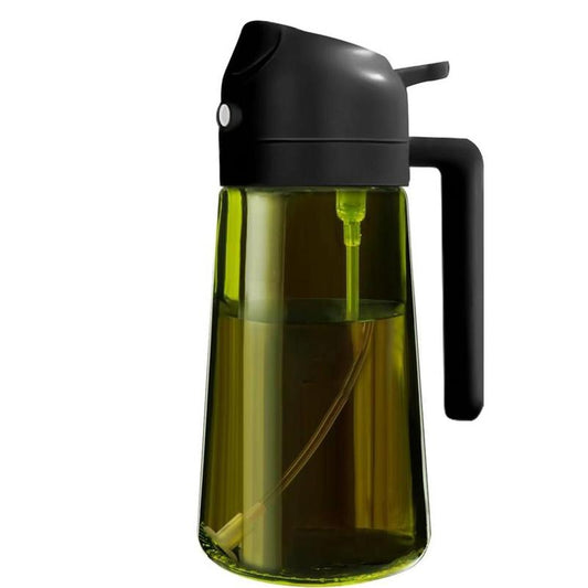 2 Counts 2 in 1 Oil Sprayer for Cooking 16Oz/470Ml Light-Blocking Dark , Olive Oil Dispenser Bottle for Kitchen, Premium Dark Green Glass Oil Bottle, Food-Grade Oil Mister for Air Fryer, BBQ