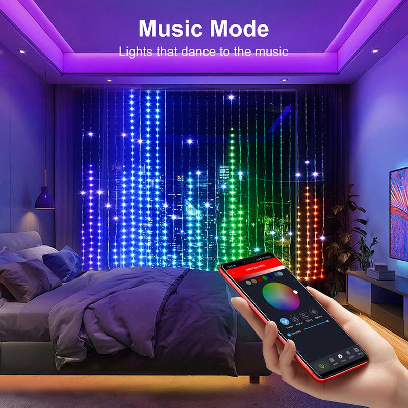 Smart Curtain Lights with DIY GIF, 400 RGBIC Leds 6.6X6.6Ft Color Changing Holiday Wall Lightss with APP, IP65 Waterproof Christmas String Fairy Lightss for Indoor Outdoor Bedroom Window