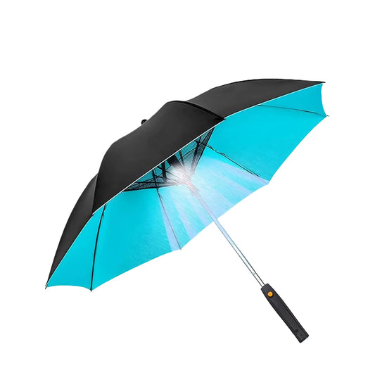 3 in 1 Umbrella with Fan and Mister Outdoor Portable Misting Umbrella with Fan Sun Protection Long Handle Umbrella Misting Fan