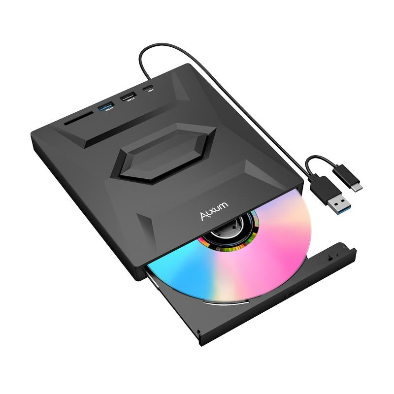 【Holiday Haul】Alxum Laptop DVD Player USB C 3.0 Portable CD Burner with SD/TF Card Slot & 3 USB Ports Compatible with Mac, Windows, Linux