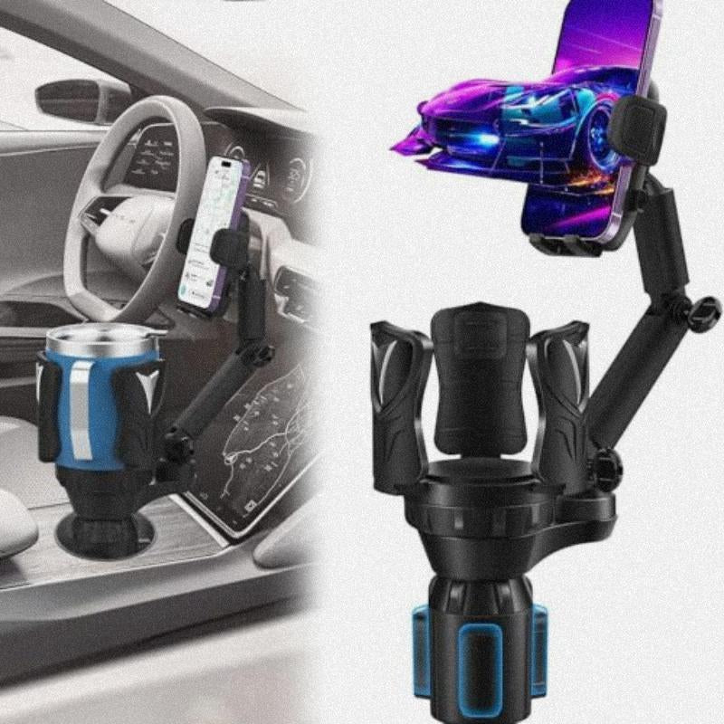 Car Cup Holder Phone Holder with Expandable Base 2 in 1 Cup Phone Holder Adapter for Car 360 Degree Rotating Neck Fits All Smartphones and Most Bottles
