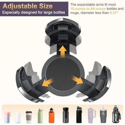 Car Cup Holder Phone Holder with Expandable Base 2 in 1 Cup Phone Holder Adapter for Car 360 Degree Rotating Neck Fits All Smartphones and Most Bottles