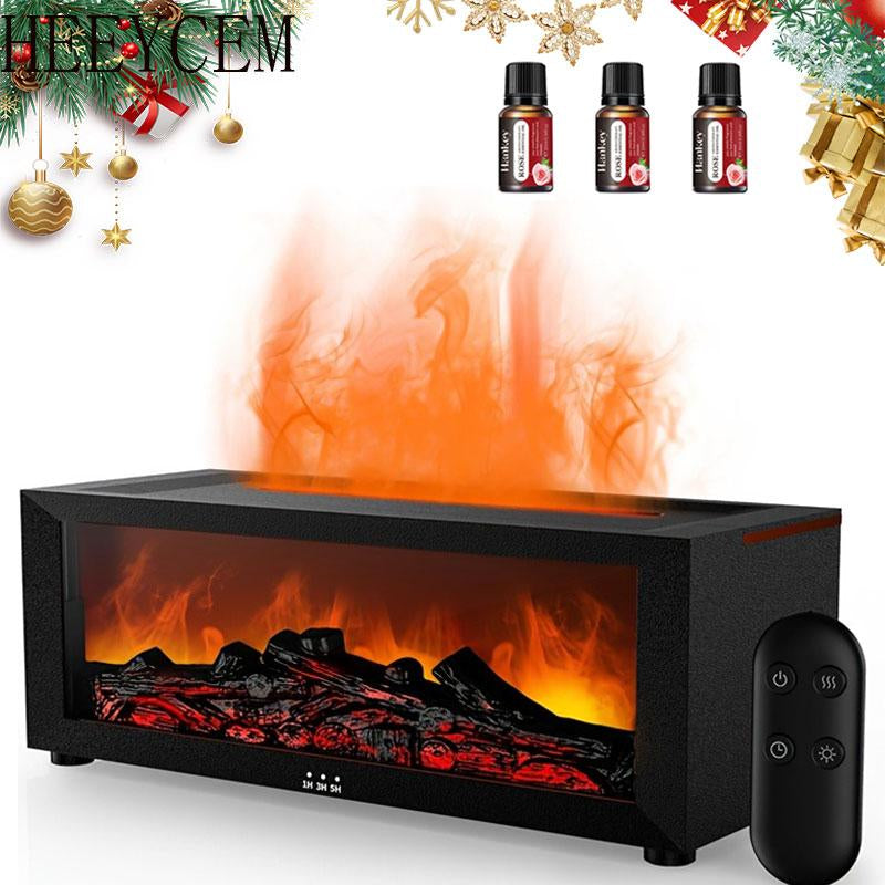 Fireplace Flame Aroma Diffuser & Cool Mist Humidifier | 7-Color LED Flame Effect | USB Powered, Remote Control, Timer & Auto Shut-Off, Humidifier Atmosphere Light Ideal for Bedroom, Living Room, Office, Christmas & Holiday Gifts