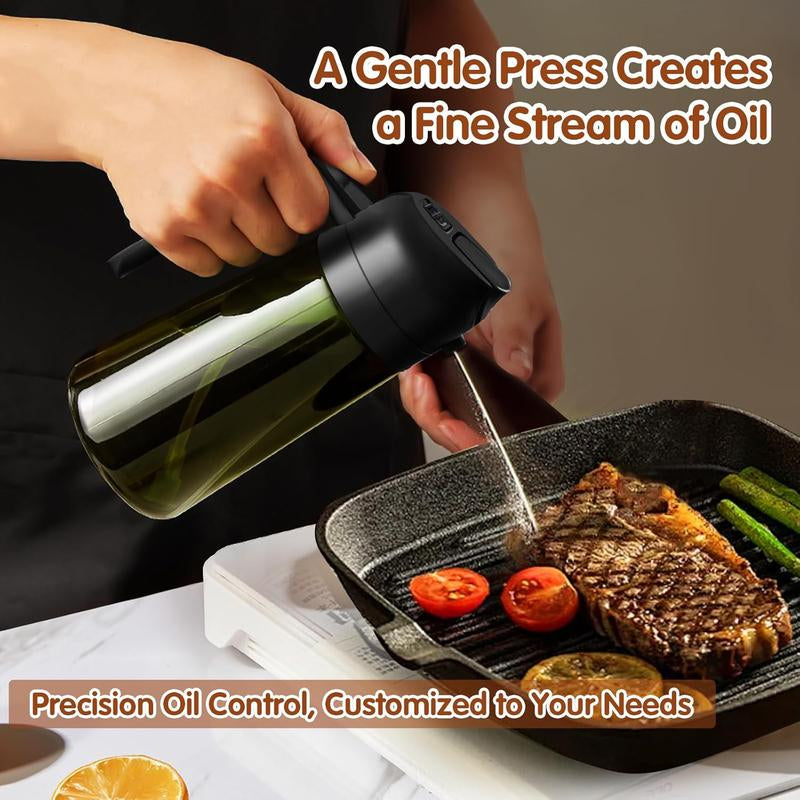 2 Counts 2 in 1 Oil Sprayer for Cooking 16Oz/470Ml Light-Blocking Dark , Olive Oil Dispenser Bottle for Kitchen, Premium Dark Green Glass Oil Bottle, Food-Grade Oil Mister for Air Fryer, BBQ