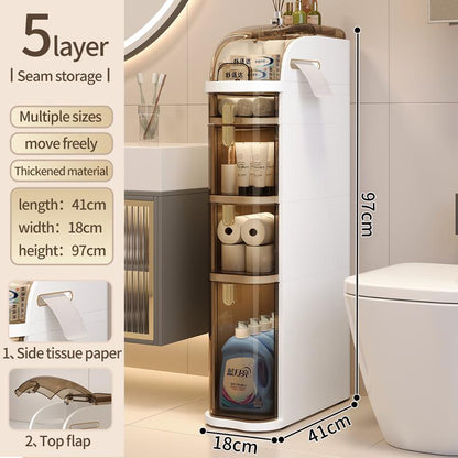 UFORU Ultra-Thin Bathroom Locker, Waterproof Narrow Bathroom Locker, Floor Cabinet with Wheels and Toilet Paper Holder, Suitable for Small Space, Living Room, Bathroom, Bedroom 2/3/4 Floors