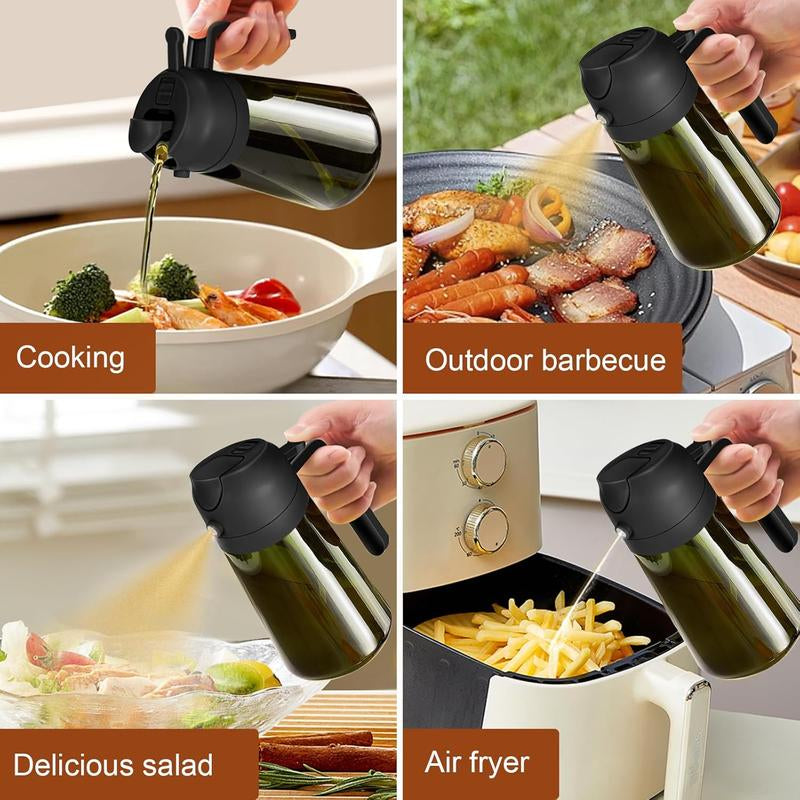 2 Counts 2 in 1 Oil Sprayer for Cooking 16Oz/470Ml Light-Blocking Dark , Olive Oil Dispenser Bottle for Kitchen, Premium Dark Green Glass Oil Bottle, Food-Grade Oil Mister for Air Fryer, BBQ