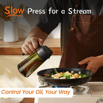 2 Counts 2 in 1 Oil Sprayer for Cooking 16Oz/470Ml Light-Blocking Dark , Olive Oil Dispenser Bottle for Kitchen, Premium Dark Green Glass Oil Bottle, Food-Grade Oil Mister for Air Fryer, BBQ