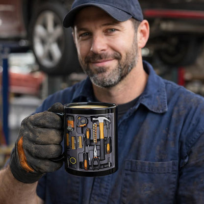 Creativity Funny Coffee Mug - Mechanic Toolbox Set Pattern, 11Oz Mug for Auto Mechanics, Unique Gifts for Birthdays, Holidays, Christmas, Perfect Coffee Cup