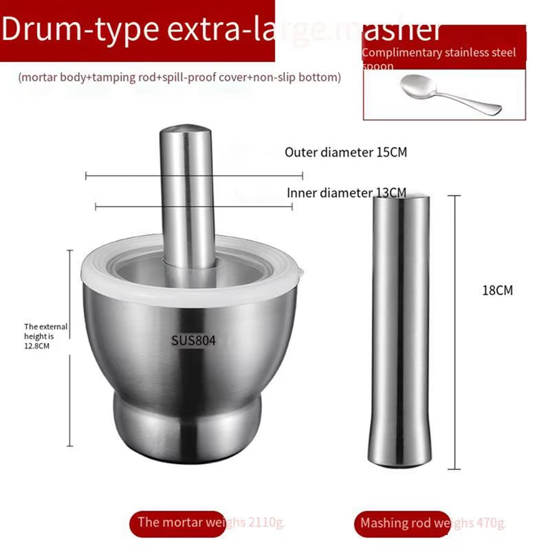 304 Stainless Steel Masher Solid Garlic Masher Household Grinding Masher Garlic Masher Garlic Mortar Grinding Bowl-Ab52