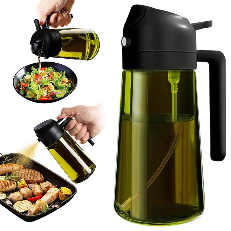 2 Counts 2 in 1 Oil Sprayer for Cooking 16Oz/470Ml Light-Blocking Dark , Olive Oil Dispenser Bottle for Kitchen, Premium Dark Green Glass Oil Bottle, Food-Grade Oil Mister for Air Fryer, BBQ