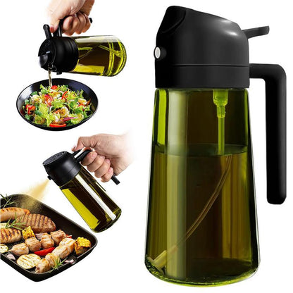 2 Counts 2 in 1 Oil Sprayer for Cooking 16Oz/470Ml Light-Blocking Dark , Olive Oil Dispenser Bottle for Kitchen, Premium Dark Green Glass Oil Bottle, Food-Grade Oil Mister for Air Fryer, BBQ