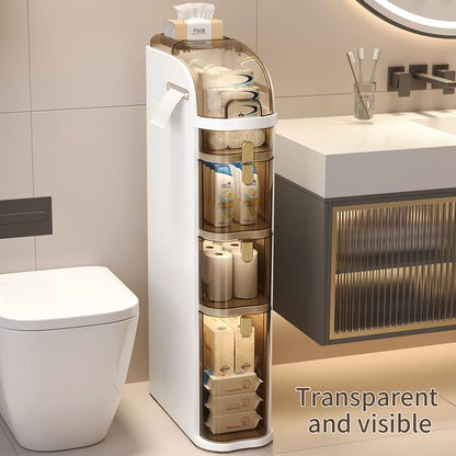 UFORU Ultra-Thin Bathroom Locker, Waterproof Narrow Bathroom Locker, Floor Cabinet with Wheels and Toilet Paper Holder, Suitable for Small Space, Living Room, Bathroom, Bedroom 2/3/4 Floors