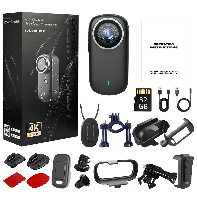 4K Ultra HD Thumb Action Camera IP65 Waterproof with Wifi Hotspot Smart Stabilization & Ultra Wide Angle Long Battery Life POV Vlogging for Cycling Running Travel Gift 32G 128G Card Anti-Shake Camera Lenses for Football Ultra Hd Pocket Action Camera
