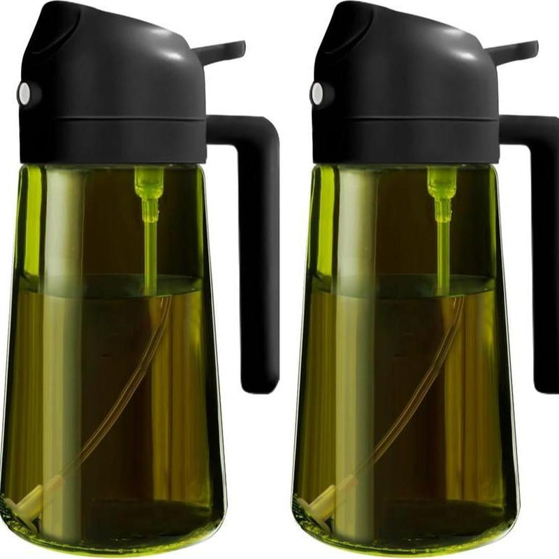 2 Counts 2 in 1 Oil Sprayer for Cooking 16Oz/470Ml Light-Blocking Dark , Olive Oil Dispenser Bottle for Kitchen, Premium Dark Green Glass Oil Bottle, Food-Grade Oil Mister for Air Fryer, BBQ