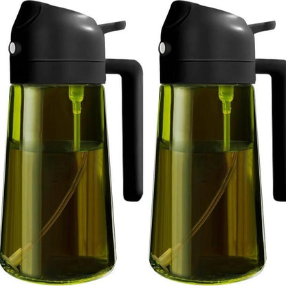 2 Counts 2 in 1 Oil Sprayer for Cooking 16Oz/470Ml Light-Blocking Dark , Olive Oil Dispenser Bottle for Kitchen, Premium Dark Green Glass Oil Bottle, Food-Grade Oil Mister for Air Fryer, BBQ