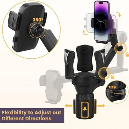 Car Cup Holder Phone Holder with Expandable Base 2 in 1 Cup Phone Holder Adapter for Car 360 Degree Rotating Neck Fits All Smartphones and Most Bottles