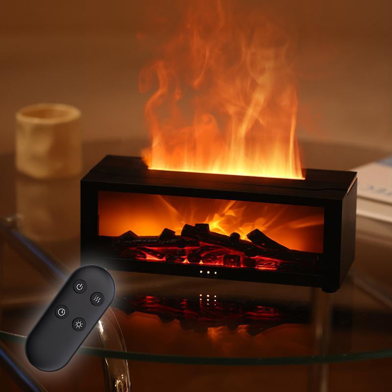 Fireplace Flame Aroma Diffuser & Cool Mist Humidifier | 7-Color LED Flame Effect | USB Powered, Remote Control, Timer & Auto Shut-Off, Humidifier Atmosphere Light Ideal for Bedroom, Living Room, Office, Christmas & Holiday Gifts