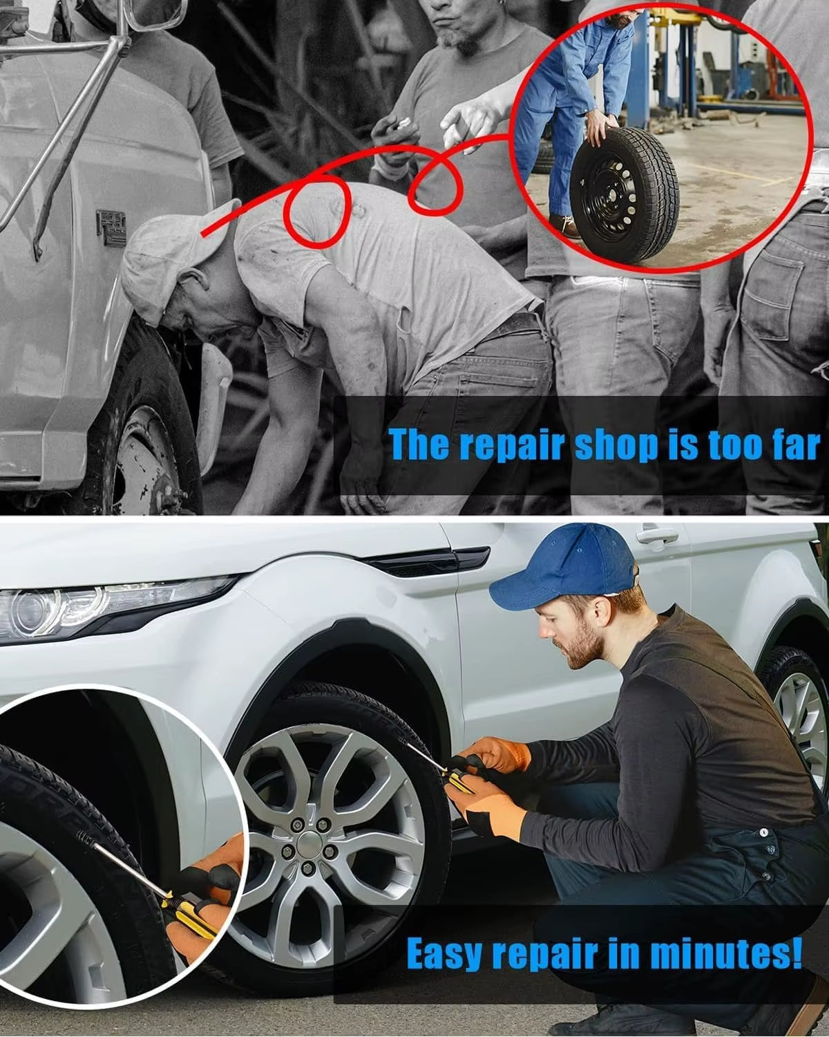 Puncture Repair Kit for Car Vacuum Tire Repair Screws, Quick Fix Self-Service Tire Repair Nails for Flat Tires with Screwdriver