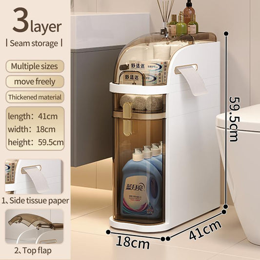 UFORU Ultra-Thin Bathroom Locker, Waterproof Narrow Bathroom Locker, Floor Cabinet with Wheels and Toilet Paper Holder, Suitable for Small Space, Living Room, Bathroom, Bedroom 2/3/4 Floors