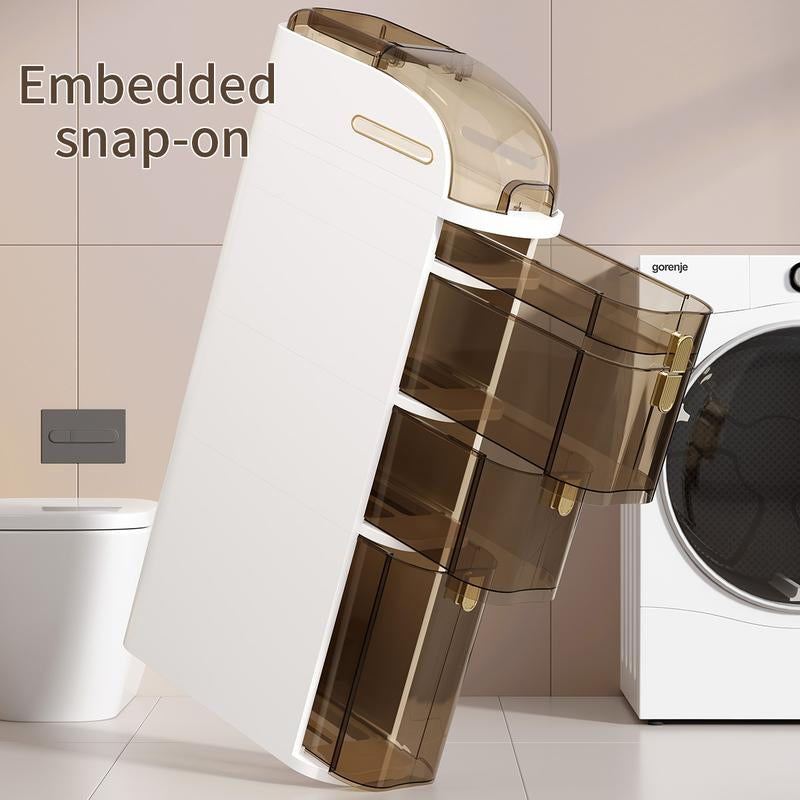 UFORU Ultra-Thin Bathroom Locker, Waterproof Narrow Bathroom Locker, Floor Cabinet with Wheels and Toilet Paper Holder, Suitable for Small Space, Living Room, Bathroom, Bedroom 2/3/4 Floors