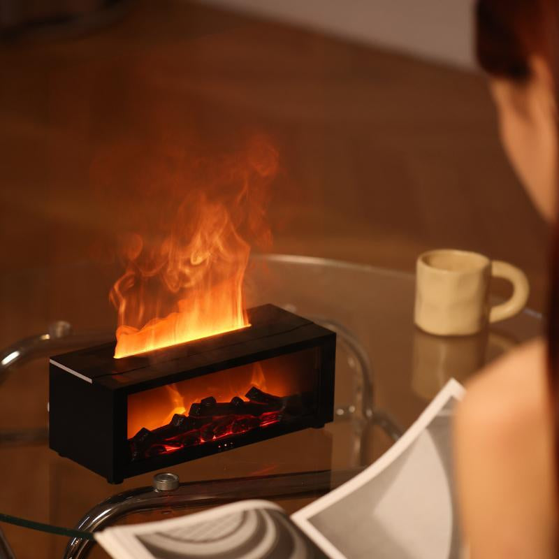 Fireplace Flame Aroma Diffuser & Cool Mist Humidifier | 7-Color LED Flame Effect | USB Powered, Remote Control, Timer & Auto Shut-Off, Humidifier Atmosphere Light Ideal for Bedroom, Living Room, Office, Christmas & Holiday Gifts