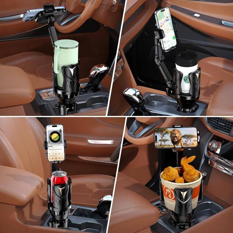 Car Cup Holder Phone Holder with Expandable Base 2 in 1 Cup Phone Holder Adapter for Car 360 Degree Rotating Neck Fits All Smartphones and Most Bottles