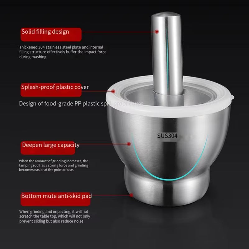304 Stainless Steel Masher Solid Garlic Masher Household Grinding Masher Garlic Masher Garlic Mortar Grinding Bowl-Ab52