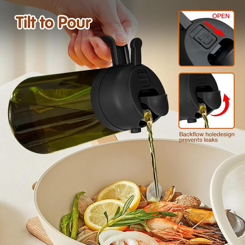 2 Counts 2 in 1 Oil Sprayer for Cooking 16Oz/470Ml Light-Blocking Dark , Olive Oil Dispenser Bottle for Kitchen, Premium Dark Green Glass Oil Bottle, Food-Grade Oil Mister for Air Fryer, BBQ