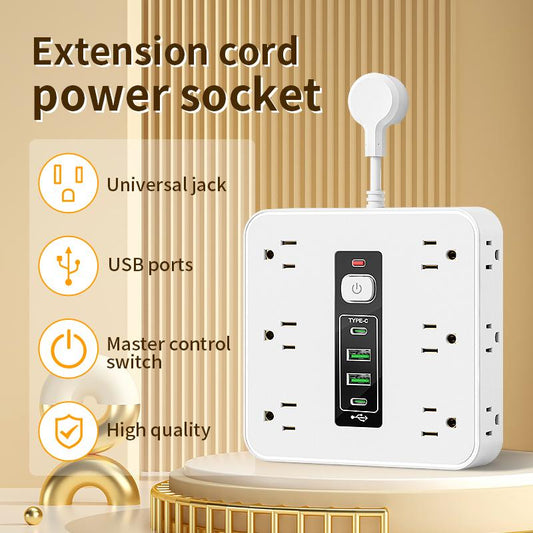 16-In-1 Multifunctional Power Strip Combines Sockets, Surge Protectors, and Power Switches into One, with 12 Power Outlets, 2 USB Ports, and 2 Type-C Charging Ports. It Has a Beautiful Appearance and Is Suitable for Use in Both Homes and Offices.