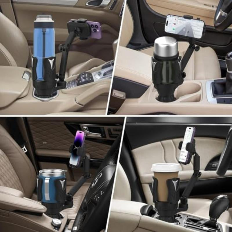 Car Cup Holder Phone Holder with Expandable Base 2 in 1 Cup Phone Holder Adapter for Car 360 Degree Rotating Neck Fits All Smartphones and Most Bottles
