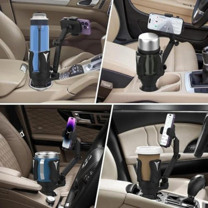 Car Cup Holder Phone Holder with Expandable Base 2 in 1 Cup Phone Holder Adapter for Car 360 Degree Rotating Neck Fits All Smartphones and Most Bottles