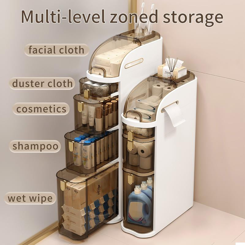 UFORU Ultra-Thin Bathroom Locker, Waterproof Narrow Bathroom Locker, Floor Cabinet with Wheels and Toilet Paper Holder, Suitable for Small Space, Living Room, Bathroom, Bedroom 2/3/4 Floors