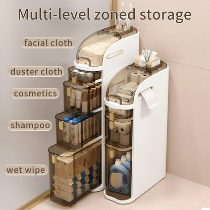 UFORU Ultra-Thin Bathroom Locker, Waterproof Narrow Bathroom Locker, Floor Cabinet with Wheels and Toilet Paper Holder, Suitable for Small Space, Living Room, Bathroom, Bedroom 2/3/4 Floors