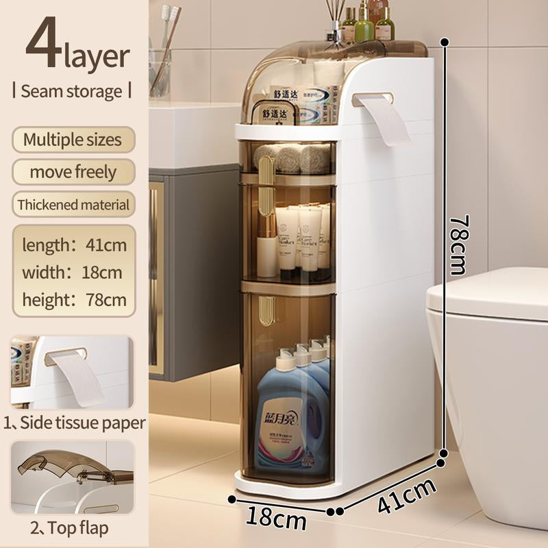 UFORU Ultra-Thin Bathroom Locker, Waterproof Narrow Bathroom Locker, Floor Cabinet with Wheels and Toilet Paper Holder, Suitable for Small Space, Living Room, Bathroom, Bedroom 2/3/4 Floors