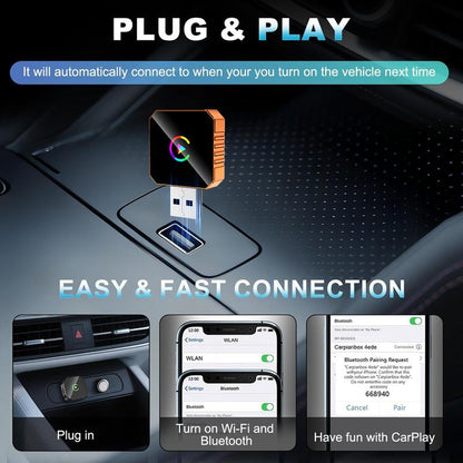 【Yurnlv】X New 2026 Carplay Wireless Carplay Adapter for Iphone/Android, Orange,Fast Connection, No Delay, Hands-Free Calls, Wireless Adapter, Electronic Charger, Carplay Adapter